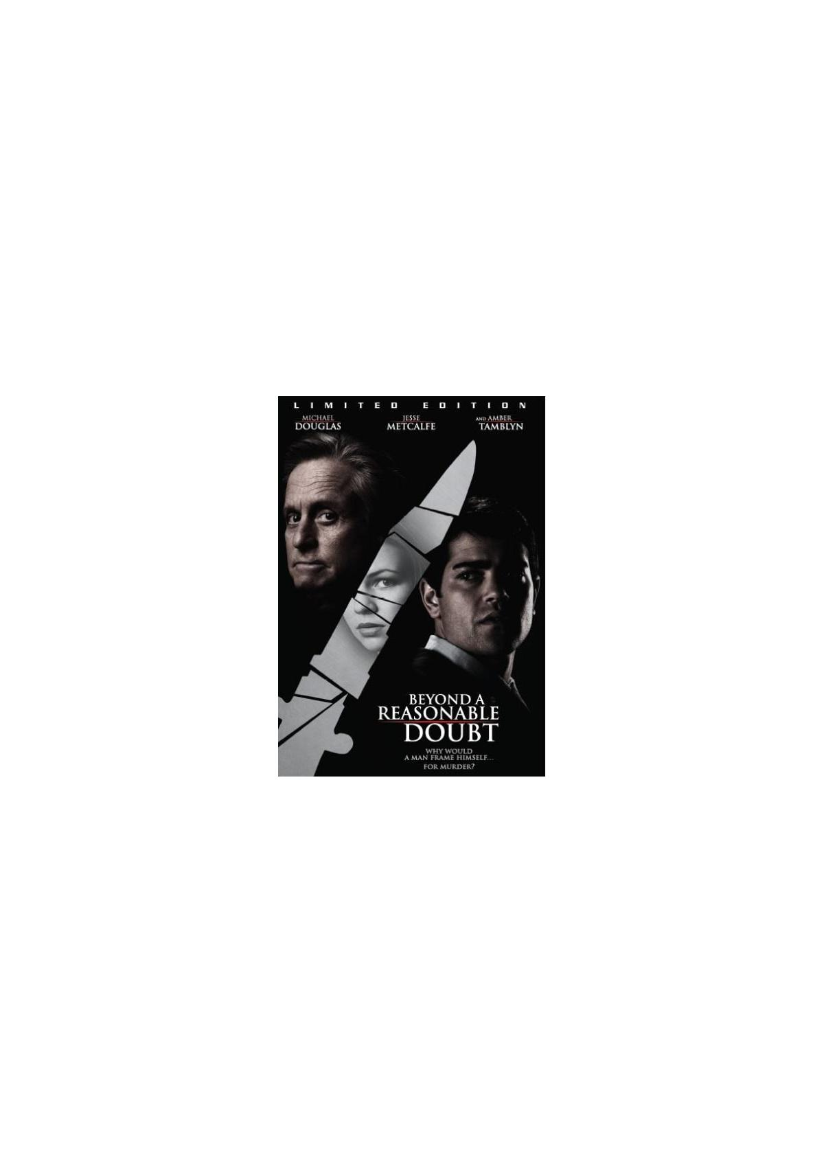 Affiche de film avec Michael Douglas et un autre homme. Le titre est 'BEYOND A REASONABLE DOUBT'.