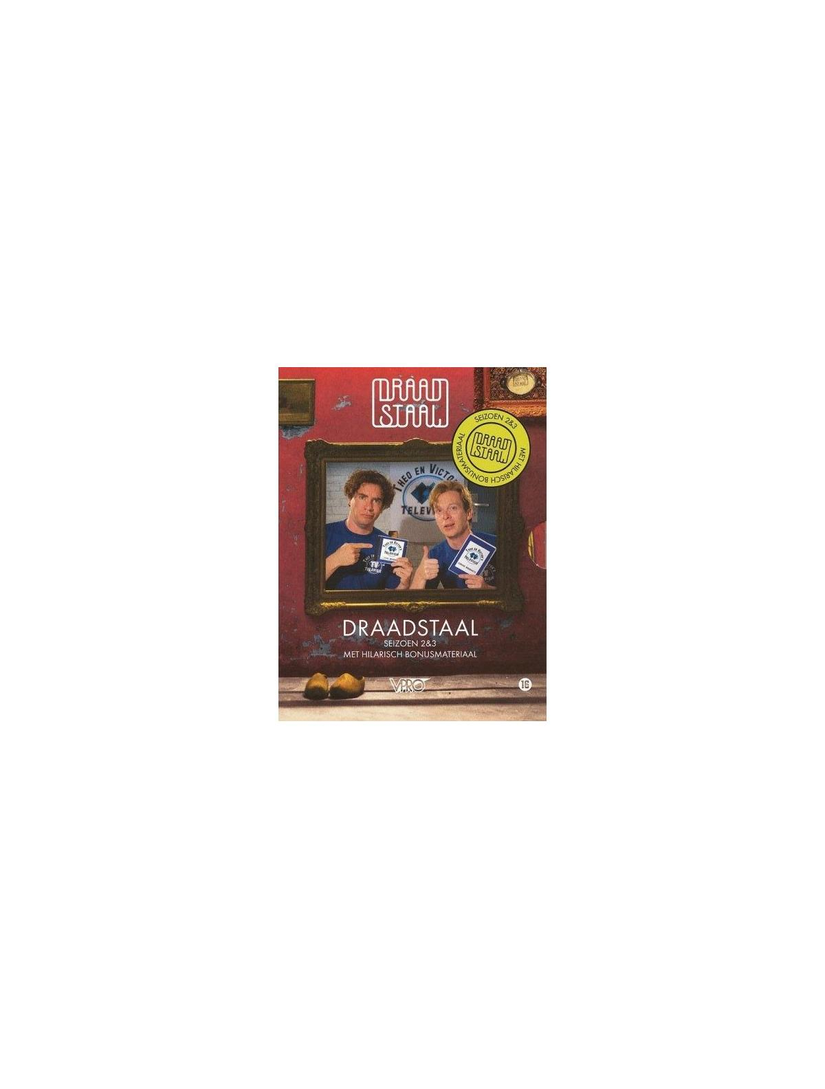 Pochette DVD : Draadstaal, deux hommes, image encadrée. Fond rouge avec texte. Saison 2.