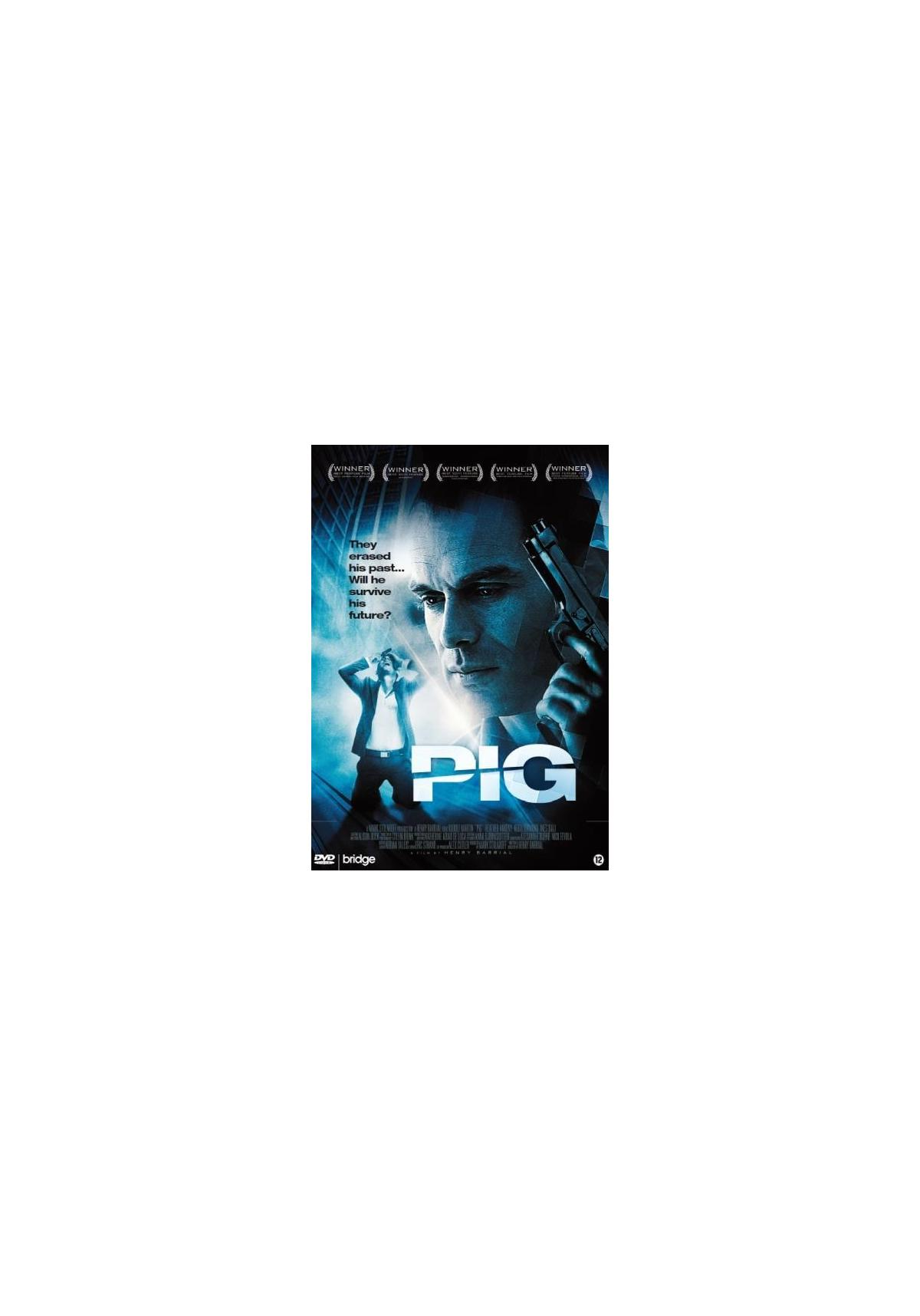 Pig filmposter met een man die een pistool vasthoudt en een andere man op de achtergrond.