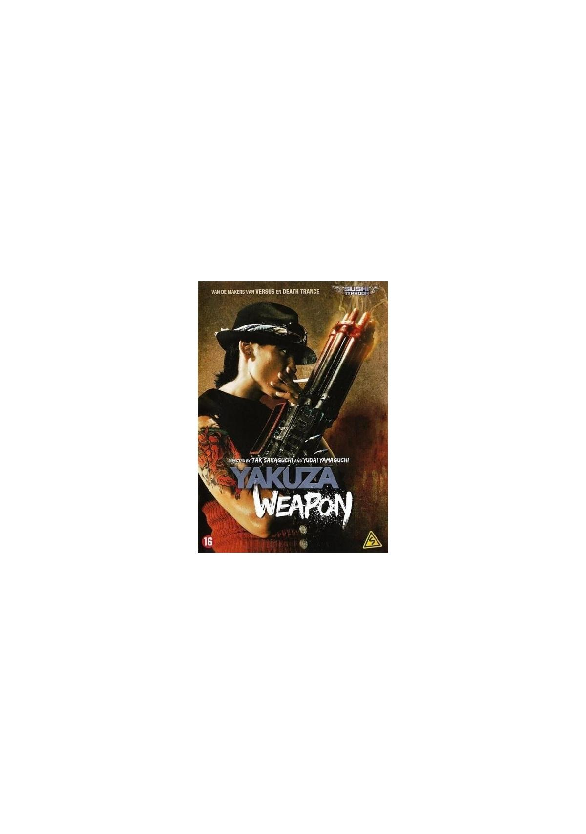 Filmaffiche met een vrouw die een wapen vasthoudt. De titel 'Yakuza Weapon' is zichtbaar.