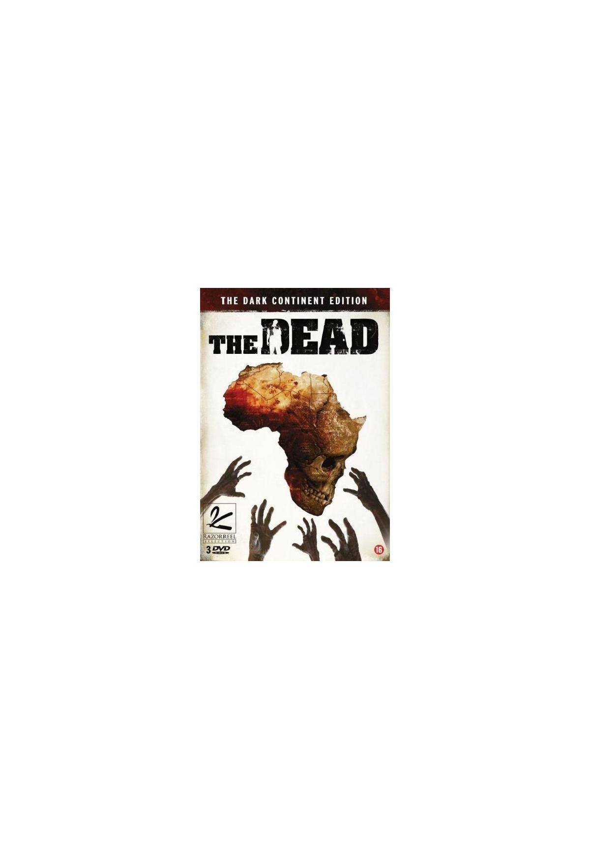 Couverture de DVD d'un film intitulé "The Dead". Elle montre une carte de l'Afrique avec un crâne.