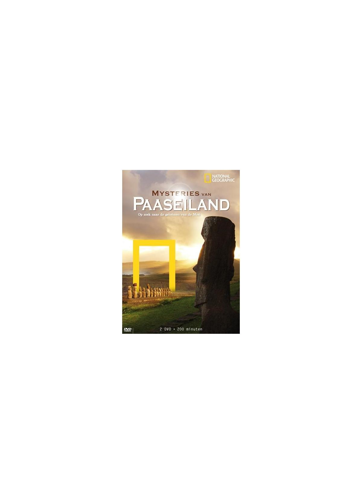 Couverture DVD avec statue Moai, texte: Mysteries van Paaseiland, logo National Geographic.