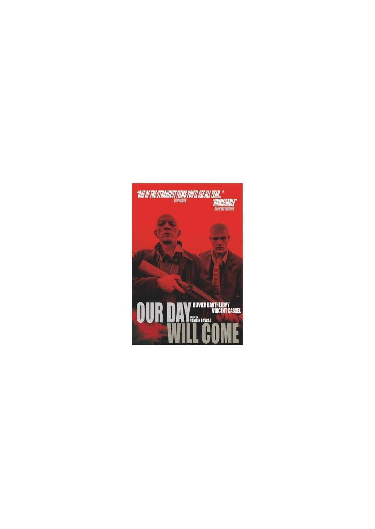 Filmposter "Our Day Will Come" met twee mannen, waarvan één een geweer vasthoudt.