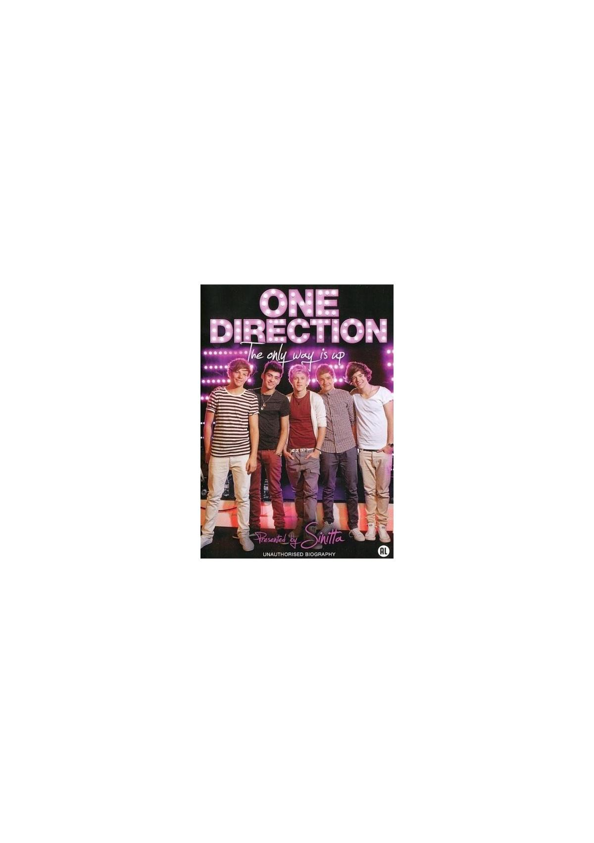 Couverture DVD One Direction avec les membres du groupe et du texte.