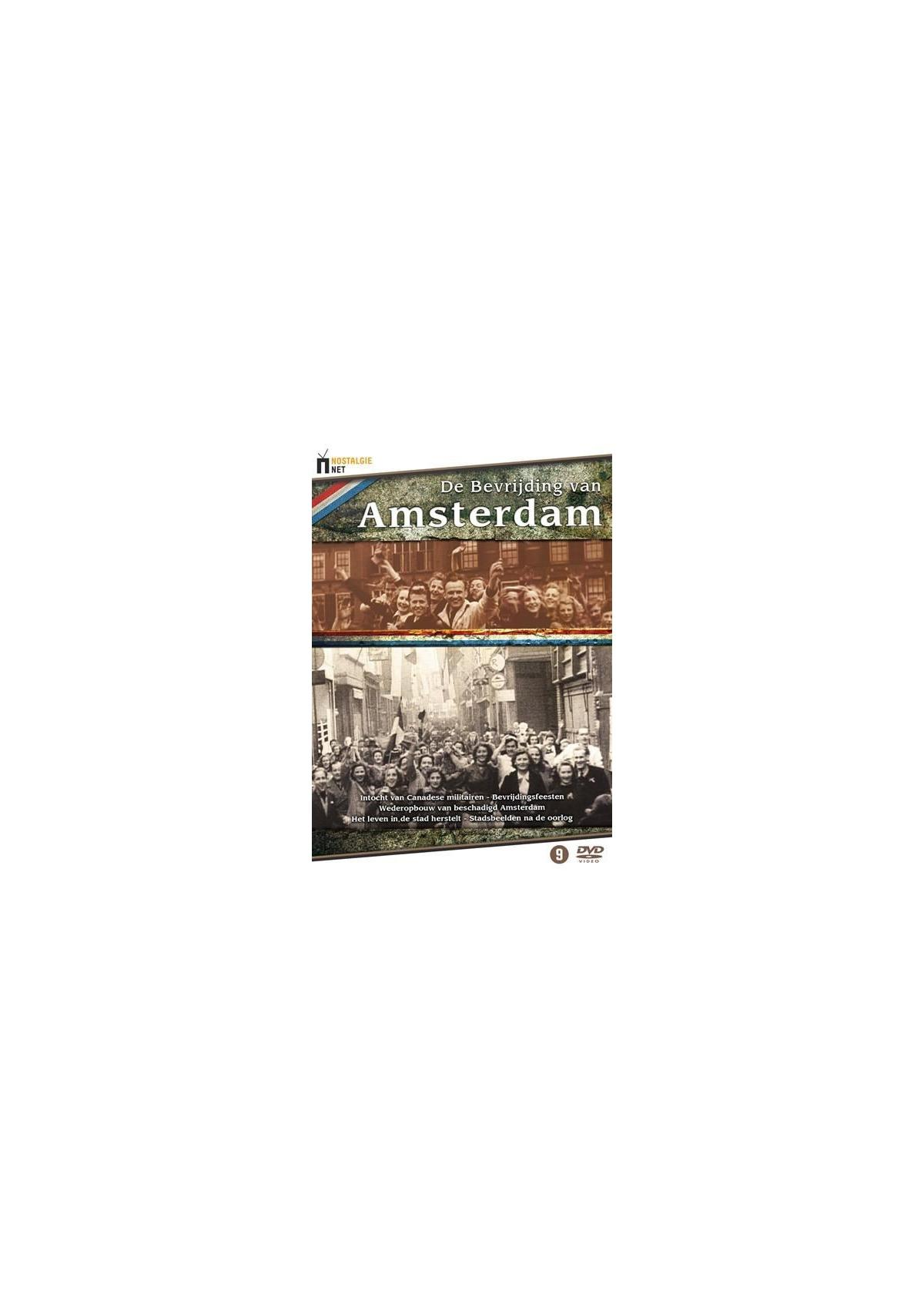 Couverture du DVD "De Bevrijding van Amsterdam" avec des photos de personnes.