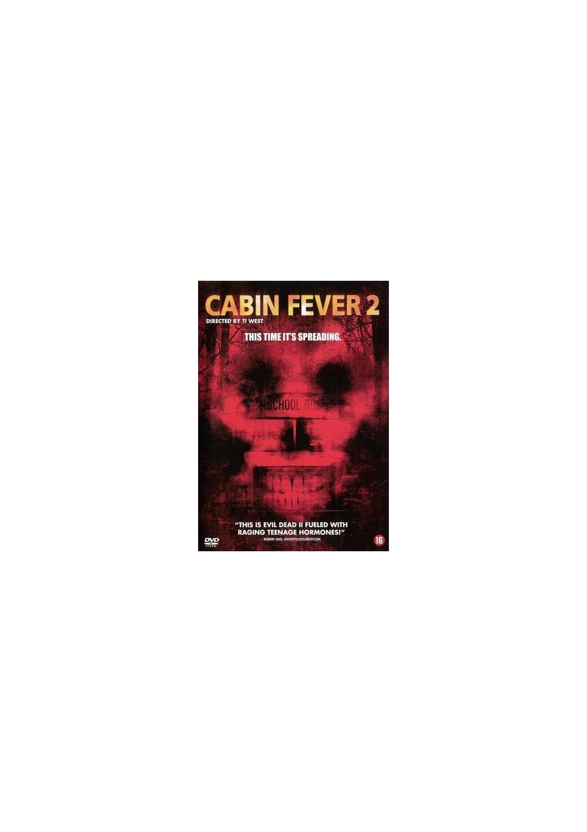 Couverture DVD Cabin Fever 2 : un visage en forme de crâne en rouge avec du texte.