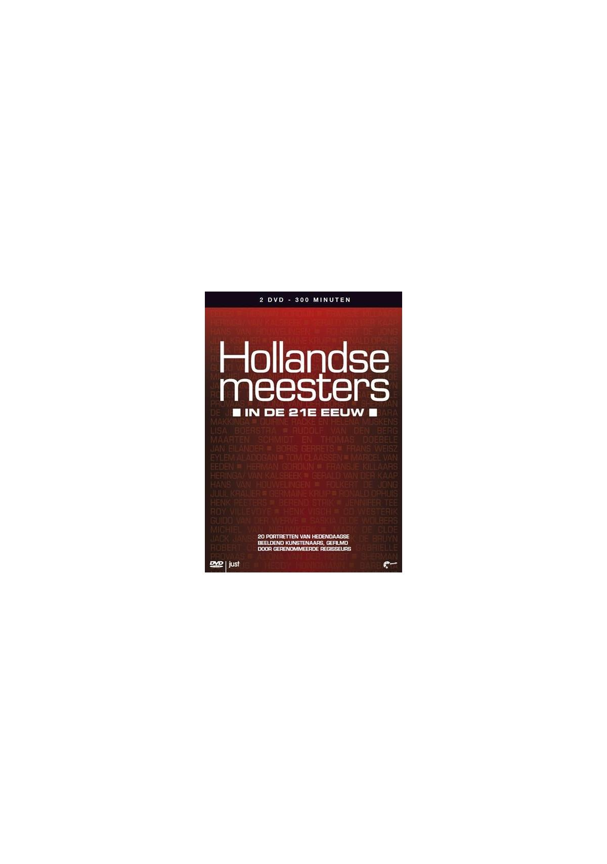 Filmaffiche: Hollandse Meesters in de 21e Eeuw, een rode achtergrond met een titel.