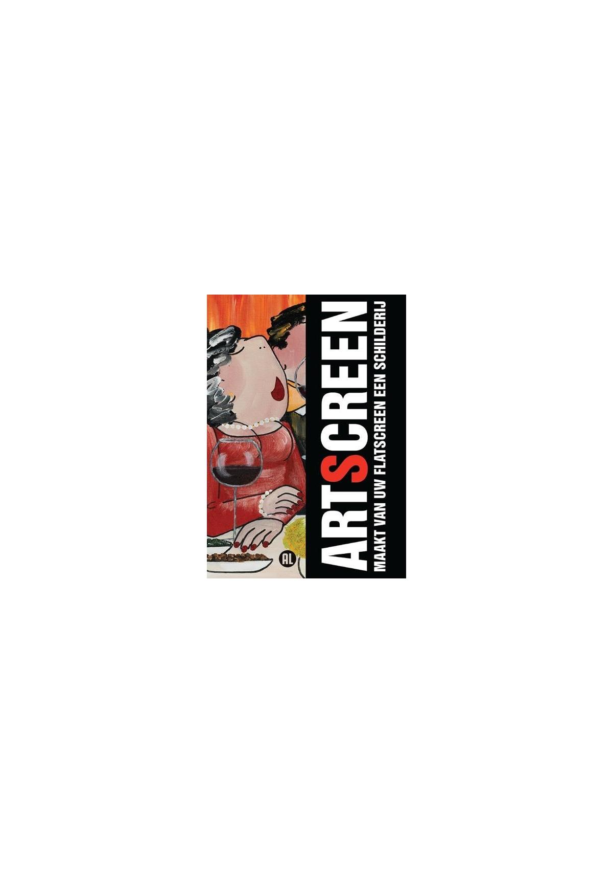 Couverture du film 'ARTSCREEN' avec un couple de dessins animés et un verre de vin.