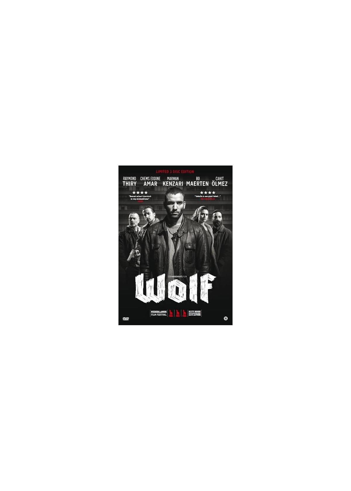 Couverture du DVD Wolf avec un groupe d'hommes, avec le titre en dessous et le mot Wolf.