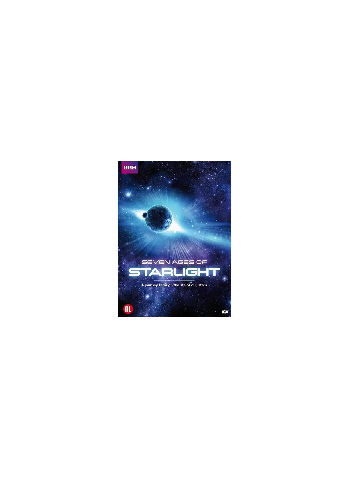 Couverture du DVD Seven Ages of Starlight. Une planète bleue avec un croissant de lune. Un arrière-plan étoilé est présent.