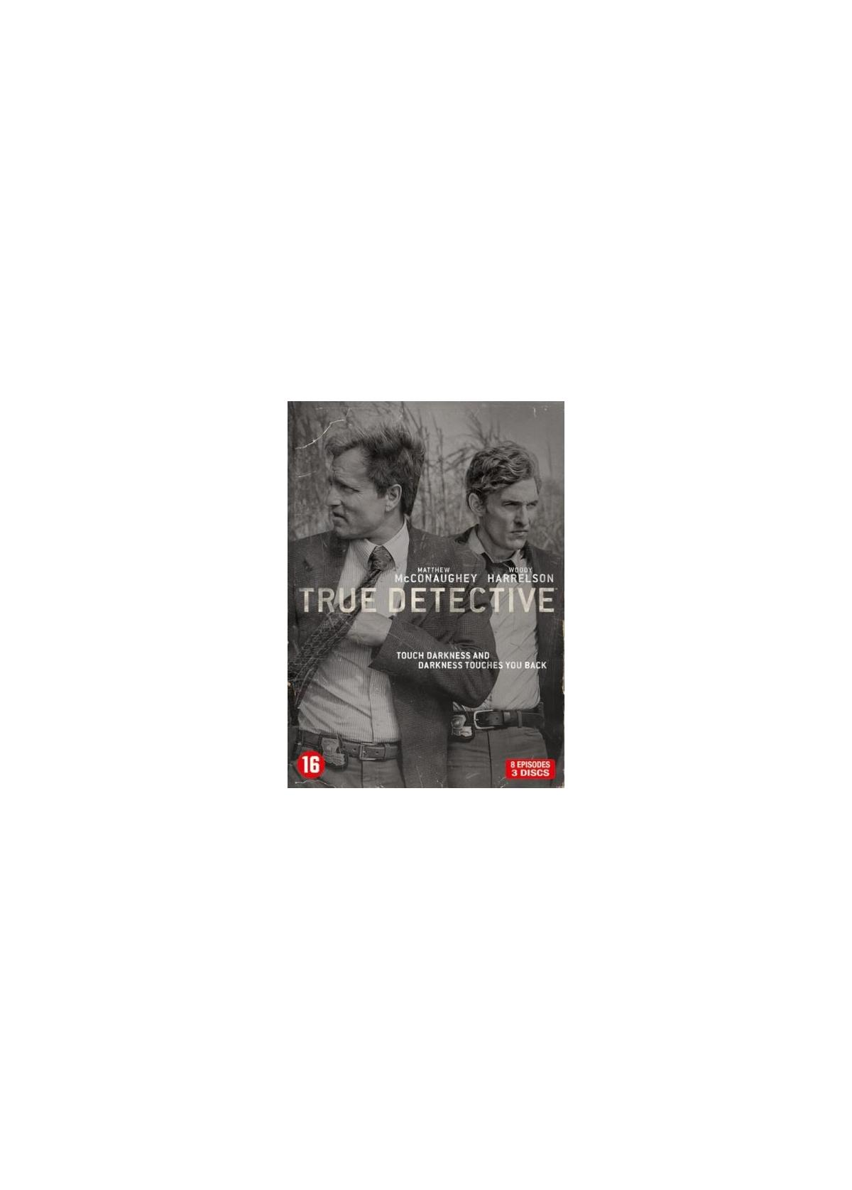 Couverture DVD de 'True Detective' avec Matthew McConaughey et Woody Harrelson.