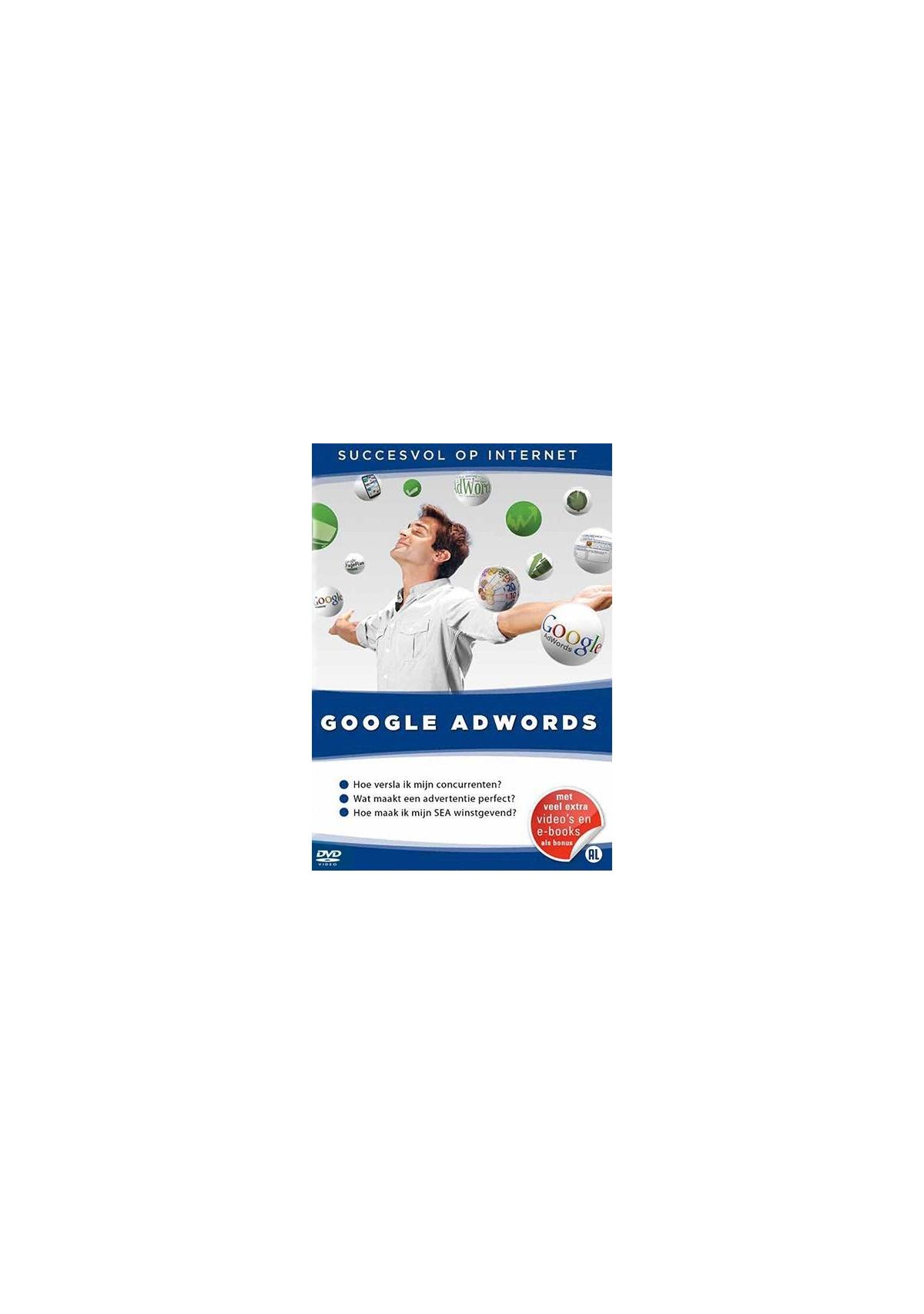 Jaquette DVD pour Google Adwords, montrant un homme entouré de logos et le titre.