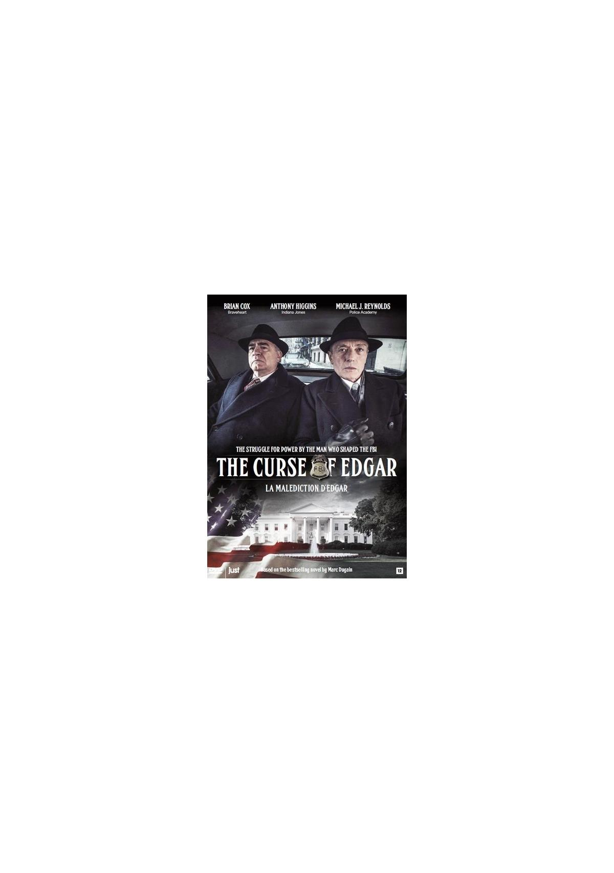 Couverture du DVD de 'The Curse of Edgar'. Deux hommes en costume dans une voiture.