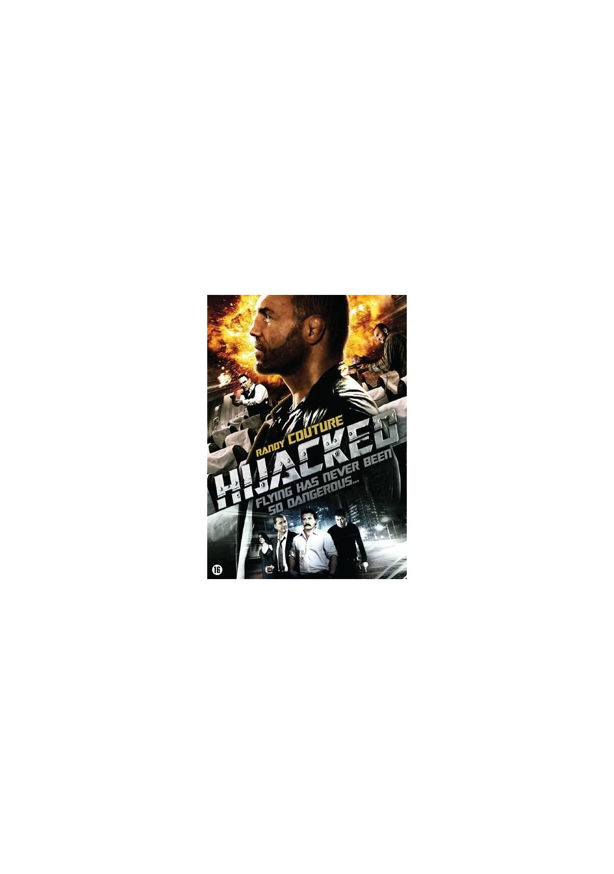 Filmposter voor Hacked, met een man en explosies.