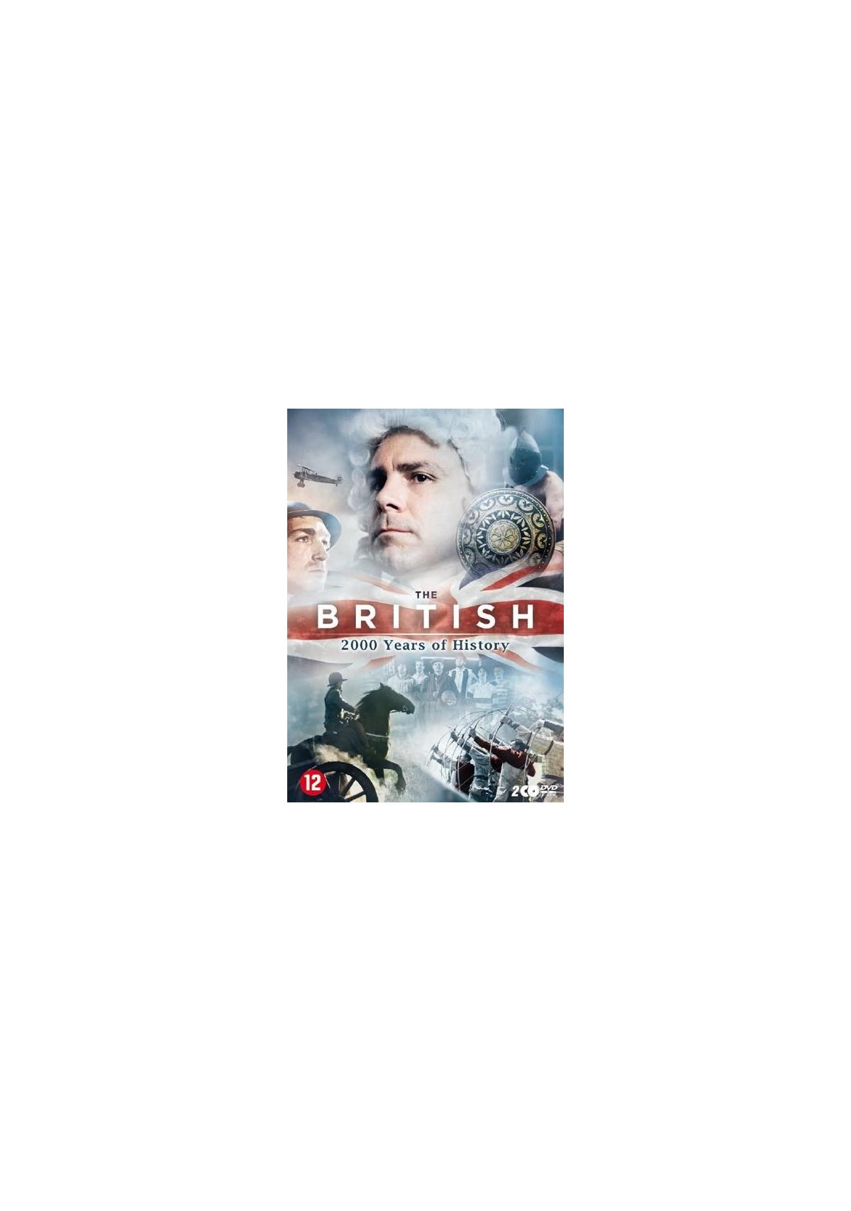 DVD-hoes van 'The British'. Het gezicht van een man en andere historische afbeeldingen.