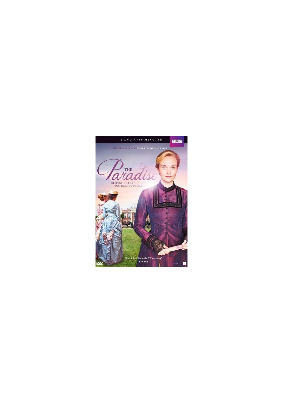 Couverture de film : une femme en robe violette. Titre : The Paradise.