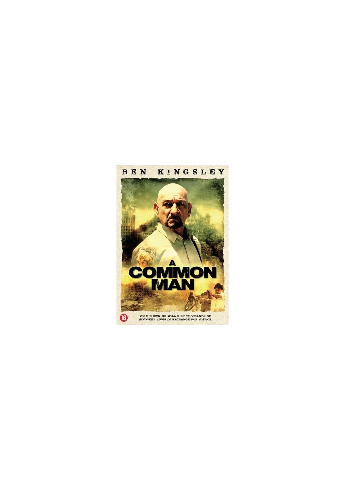 Filmposter 'A Common Man'. Ben Kingsley kijkt naar de kijker. Titel: A Common Man.