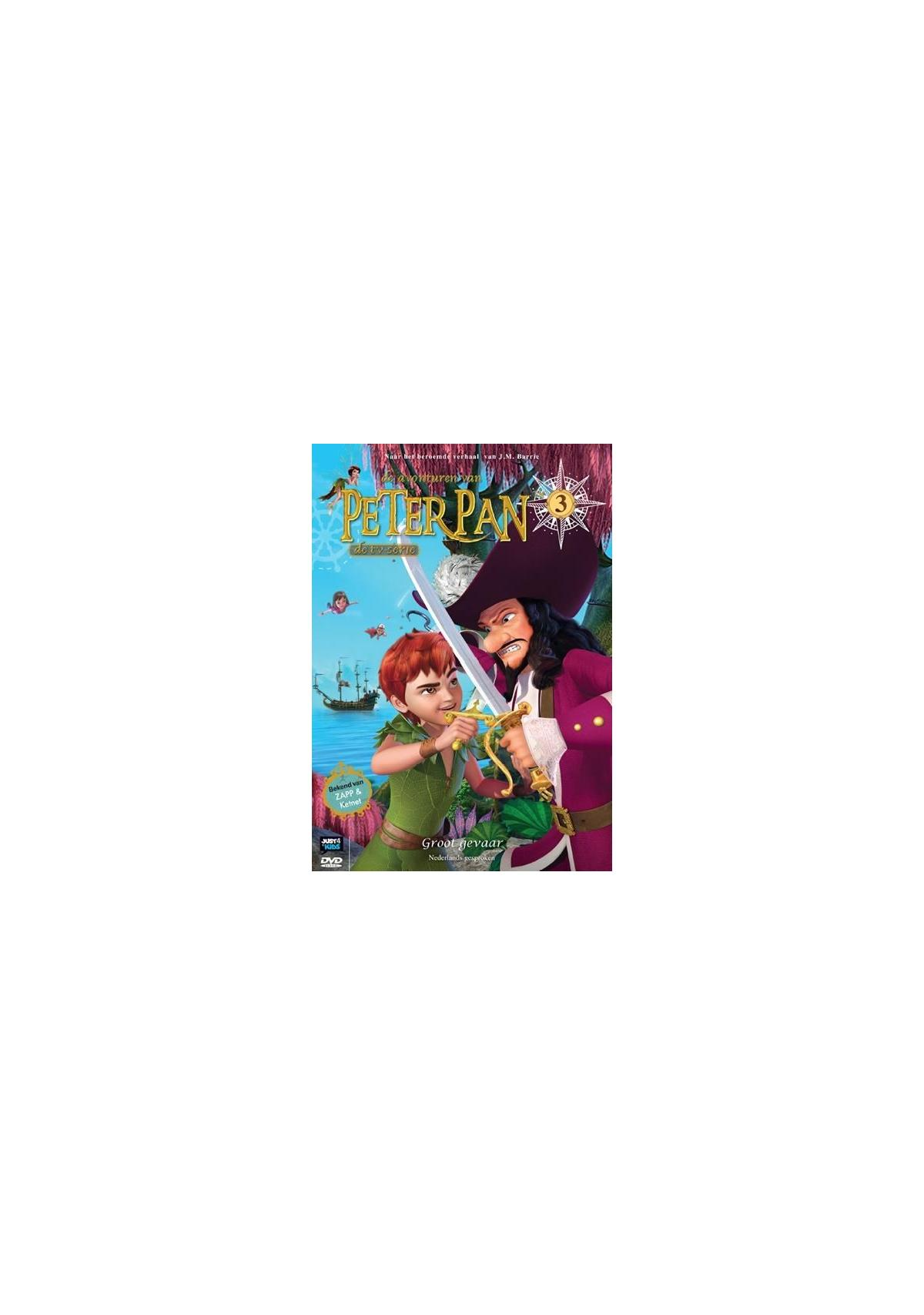 Couverture du DVD Peter Pan 3. Peter Pan et le Capitaine Crochet se battent à l'épée. Titre et texte.