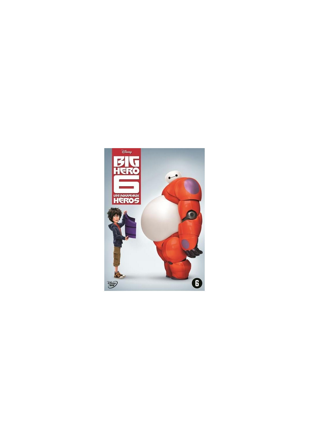 Couverture du DVD Big Hero 6. Un garçon et un robot rouge se tiennent côte à côte.