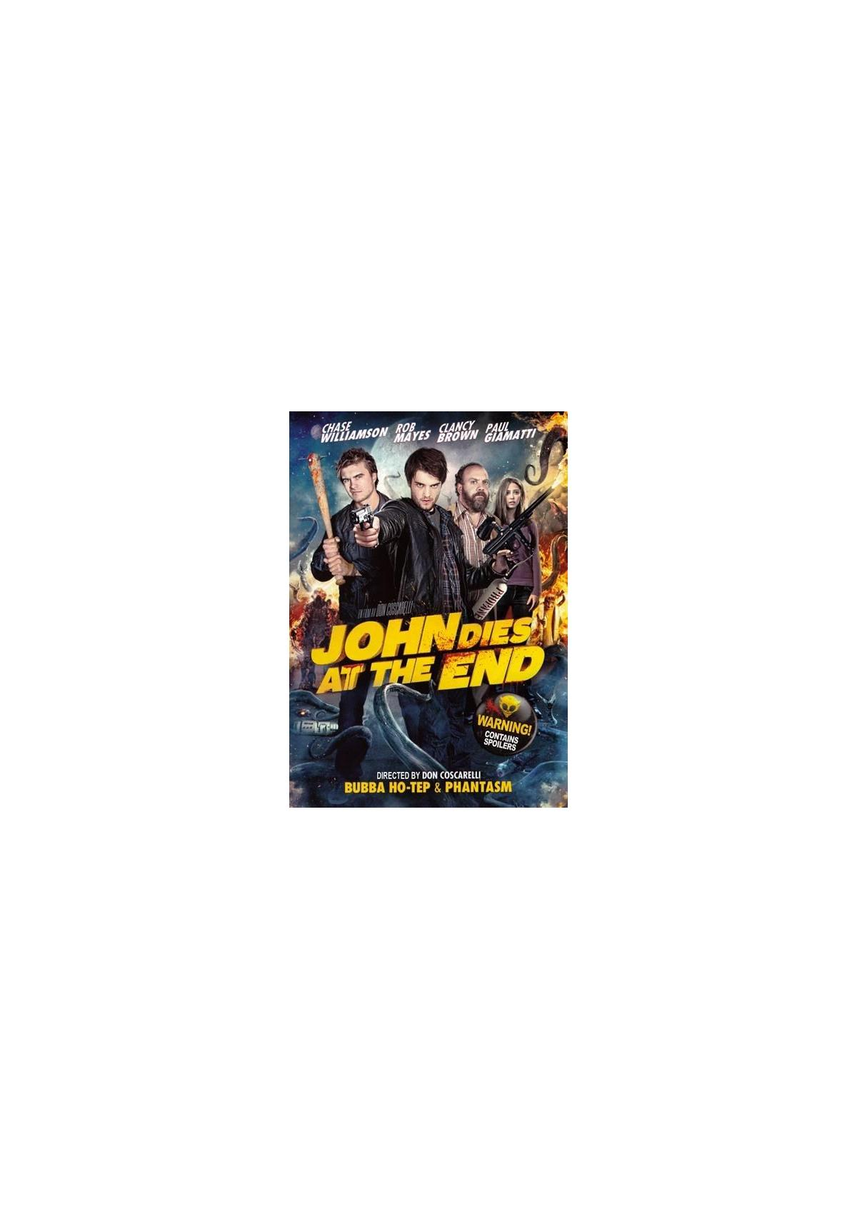 Affiche du film John Dies at the End. Trois hommes et une femme tiennent des armes.