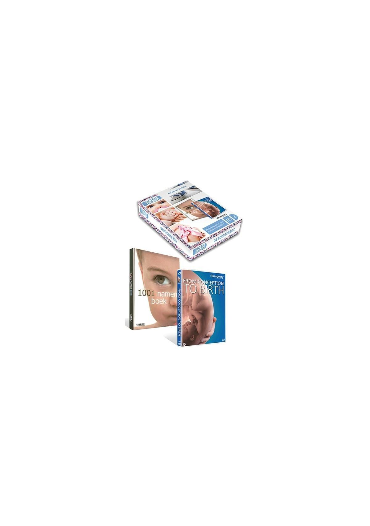 Couverture de livre, trois livres sur une table. Le texte dit '1001 Names Book' et 'From Conception to Birth'.