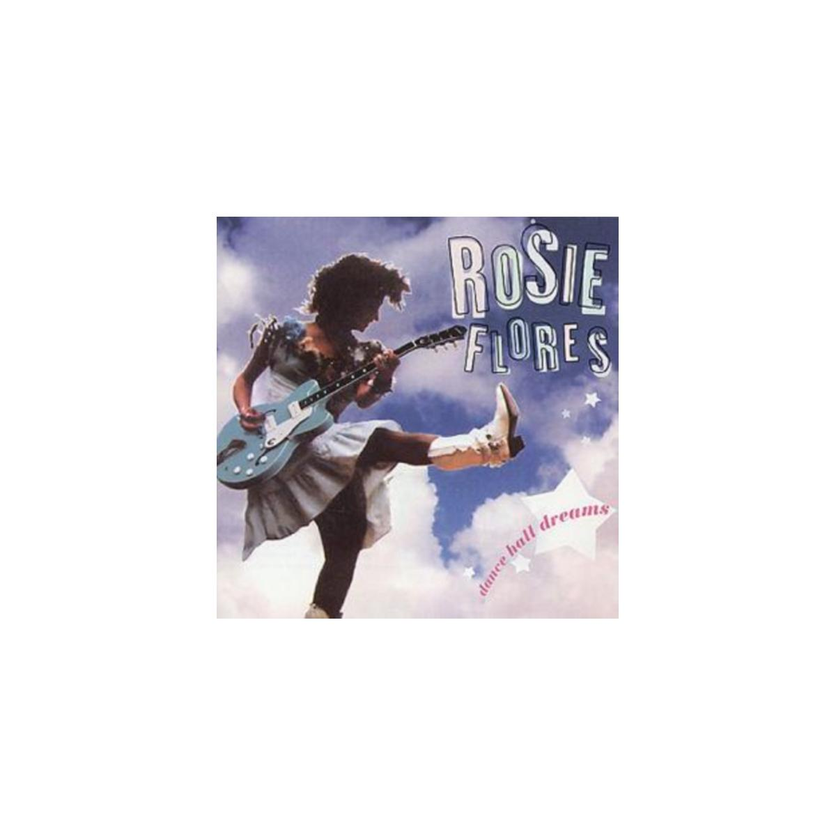 Albumhoes voor Rosie Flores. Een vrouw speelt gitaar en trapt haar been op.