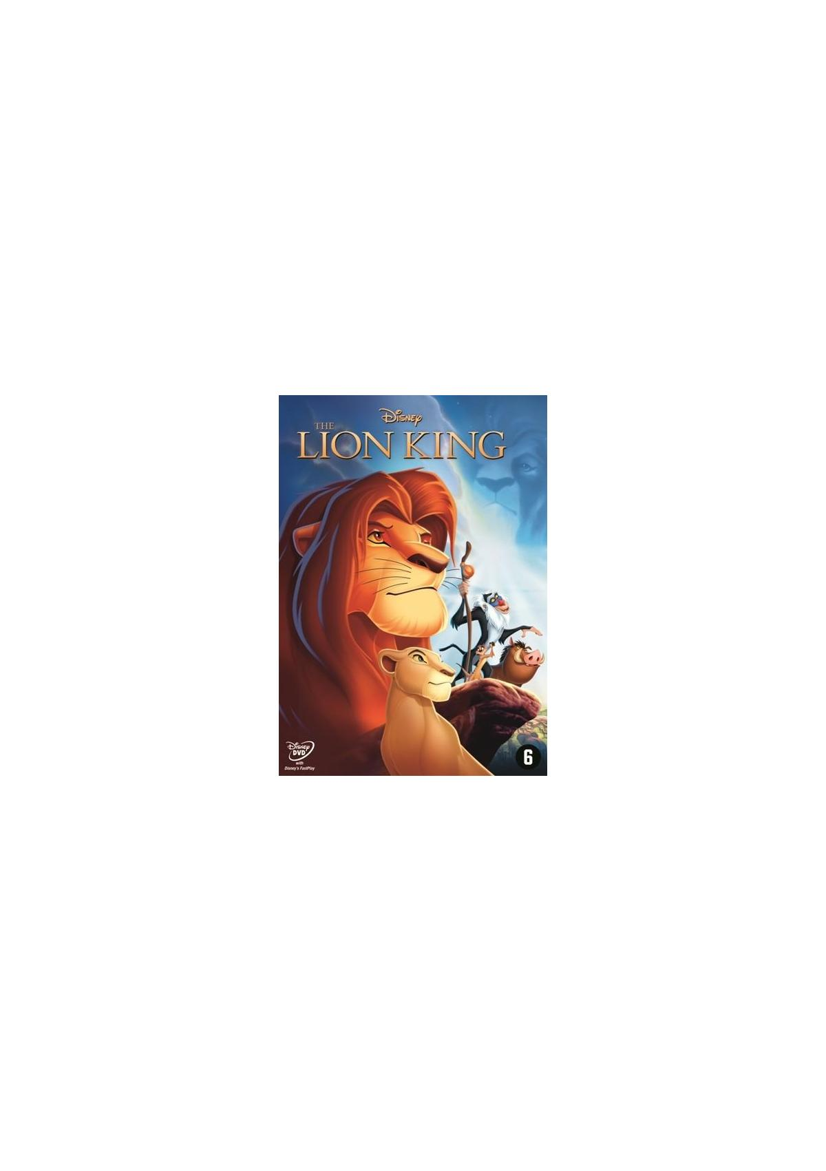 DVD-hoes voor 'The Lion King'. Simba en Mufasa op de cover. Titel en Disney-logo aanwezig.