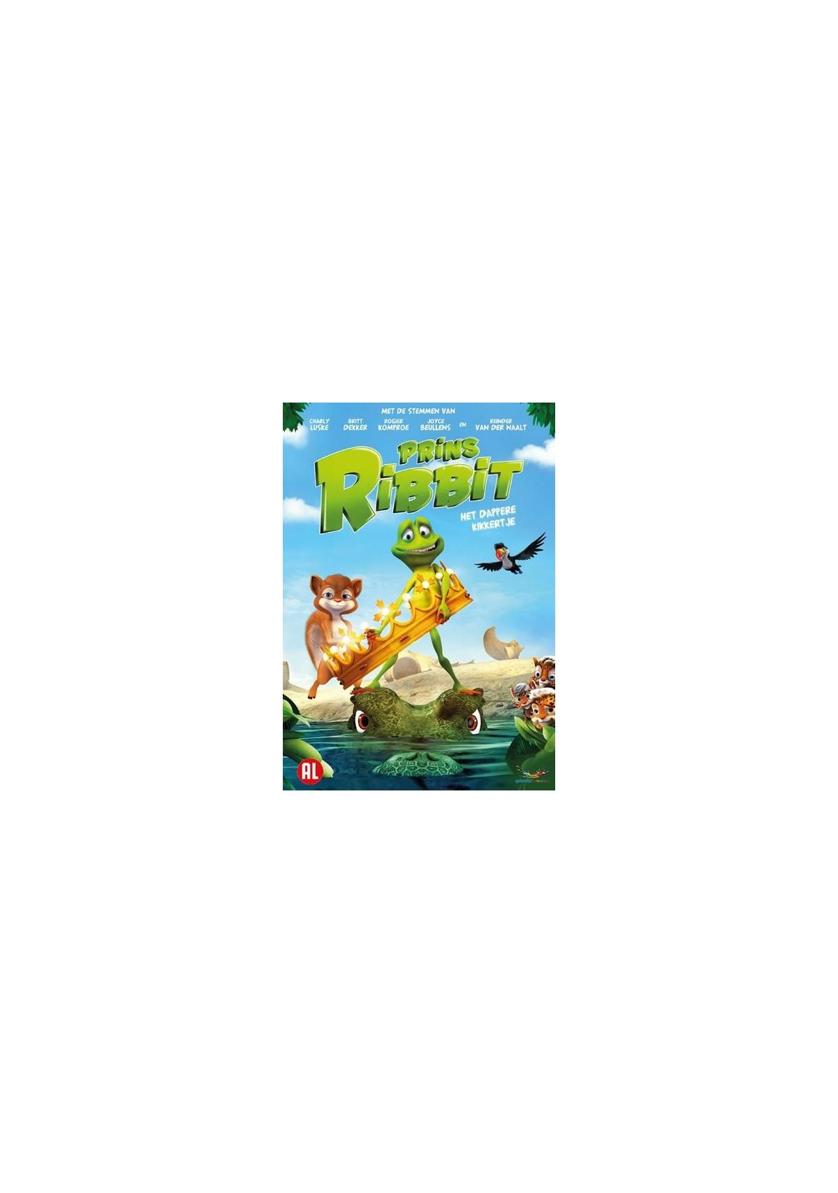 Filmposter: Dieren op de poster van 'Ribbit'. Een kikker, een eekhoorn en vogels.