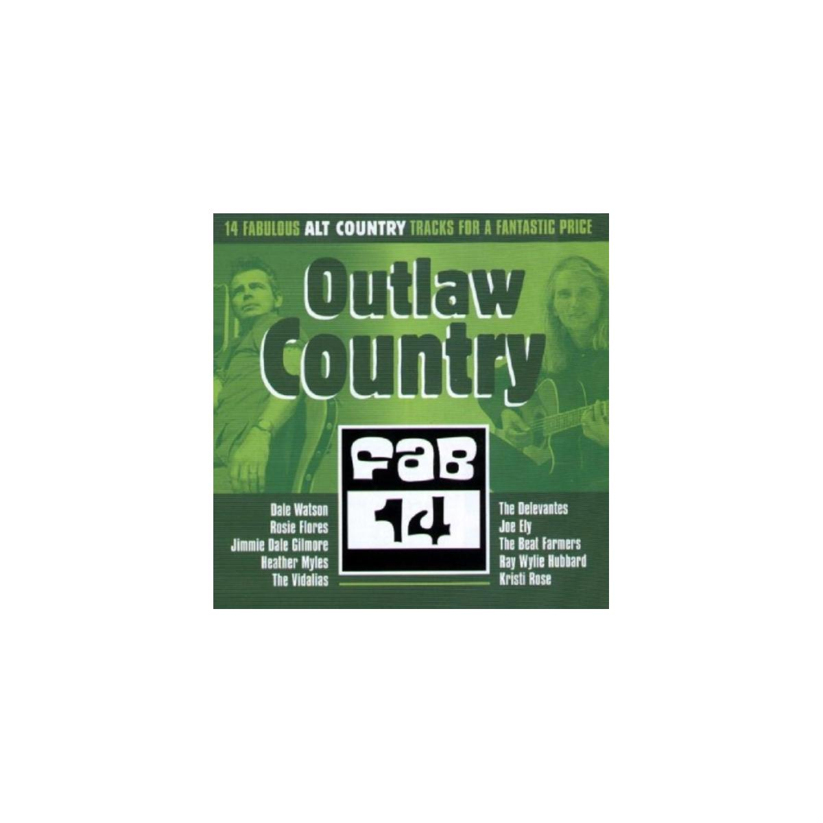 Pochette d'album : 'Outlaw Country', deux personnes avec des guitares, texte vert et blanc.