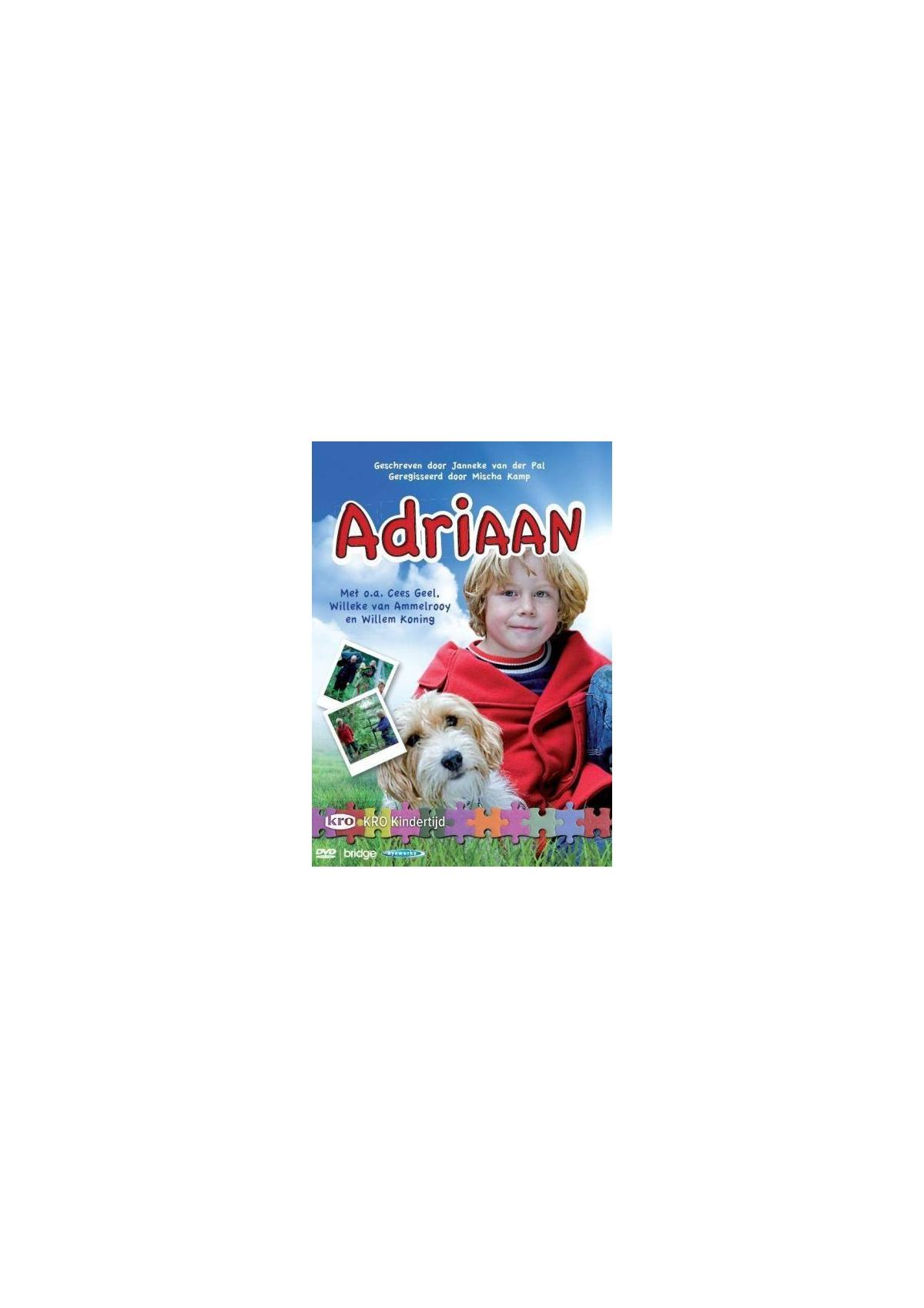 DVD-hoes met een jongen en een hond. De titel is 'Adriaan'. Tekst in het Nederlands.
