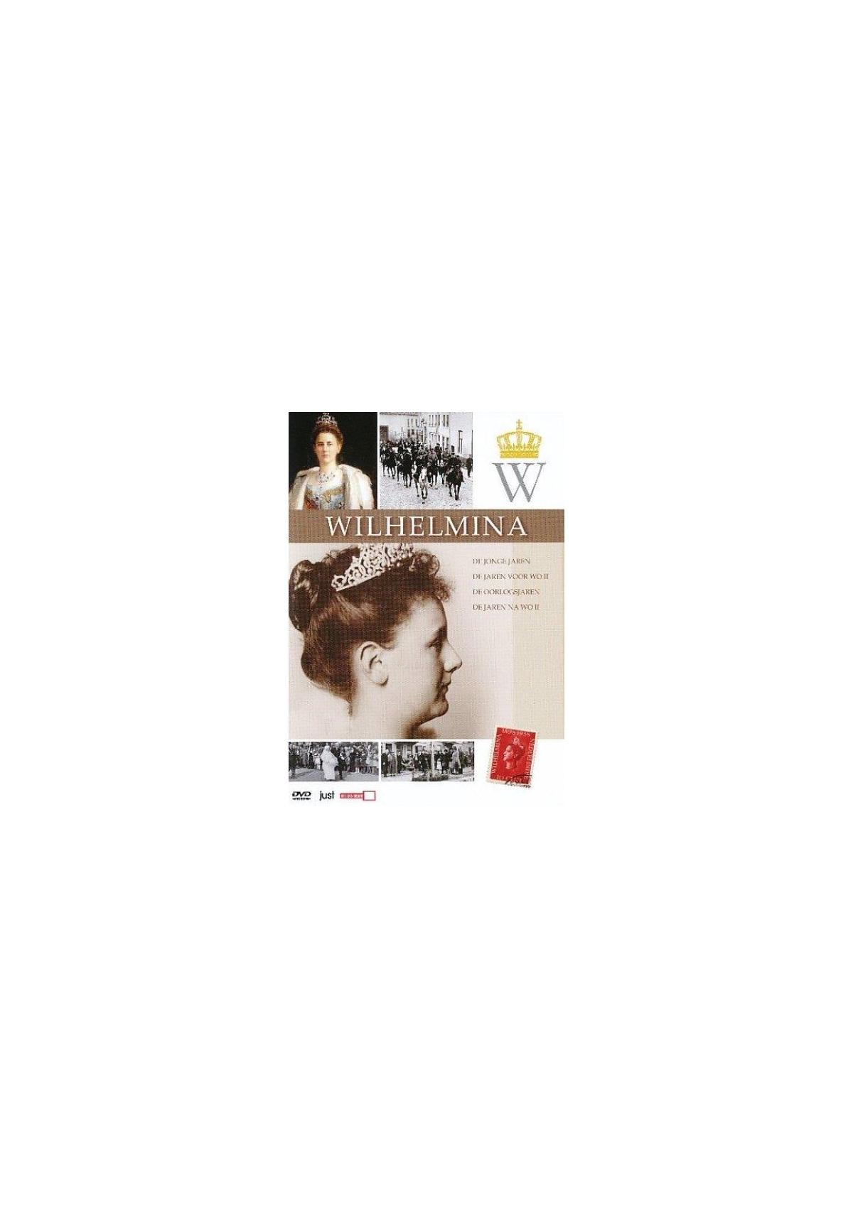 Pochette de DVD avec un portrait de femme, une couronne et du texte en néerlandais. Le titre est 'Wilhelmina'.
