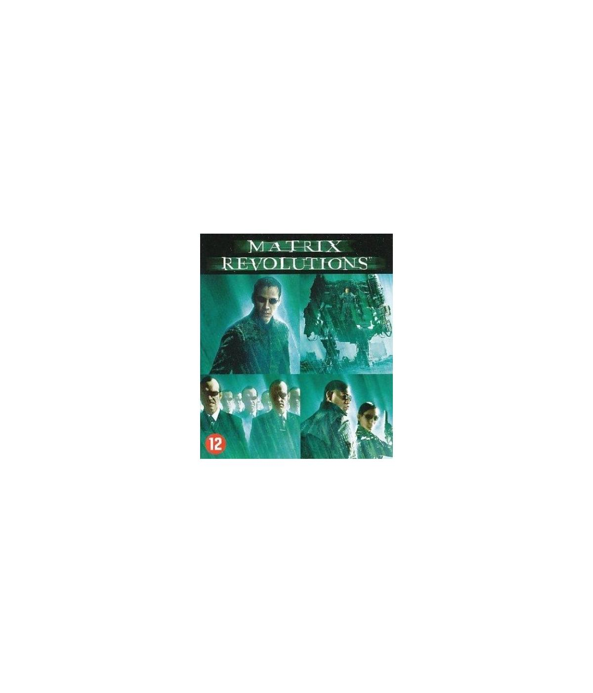 Couverture de film : un homme avec d'autres et un robot. Texte 'Matrix Revolutions'.