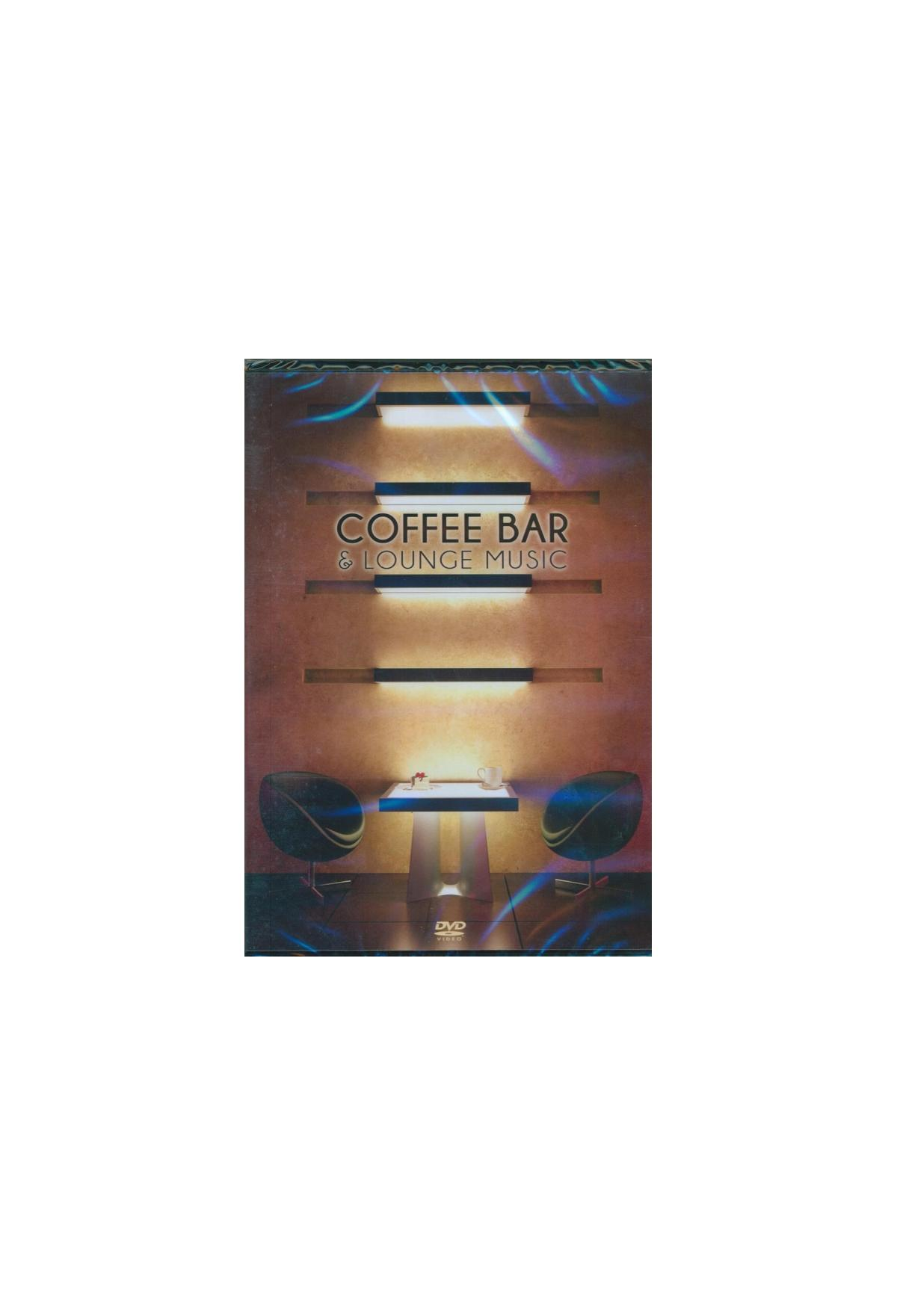 Couverture du DVD Coffee Bar & Lounge Music. Deux chaises et une table. Le titre est au milieu.