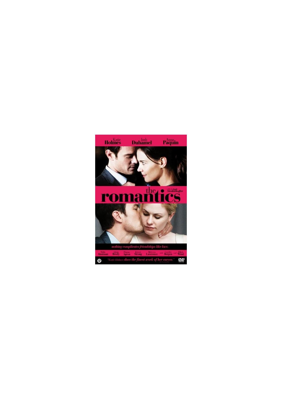 Filmposter voor 'The Romantics'. Paren in omhelzing.