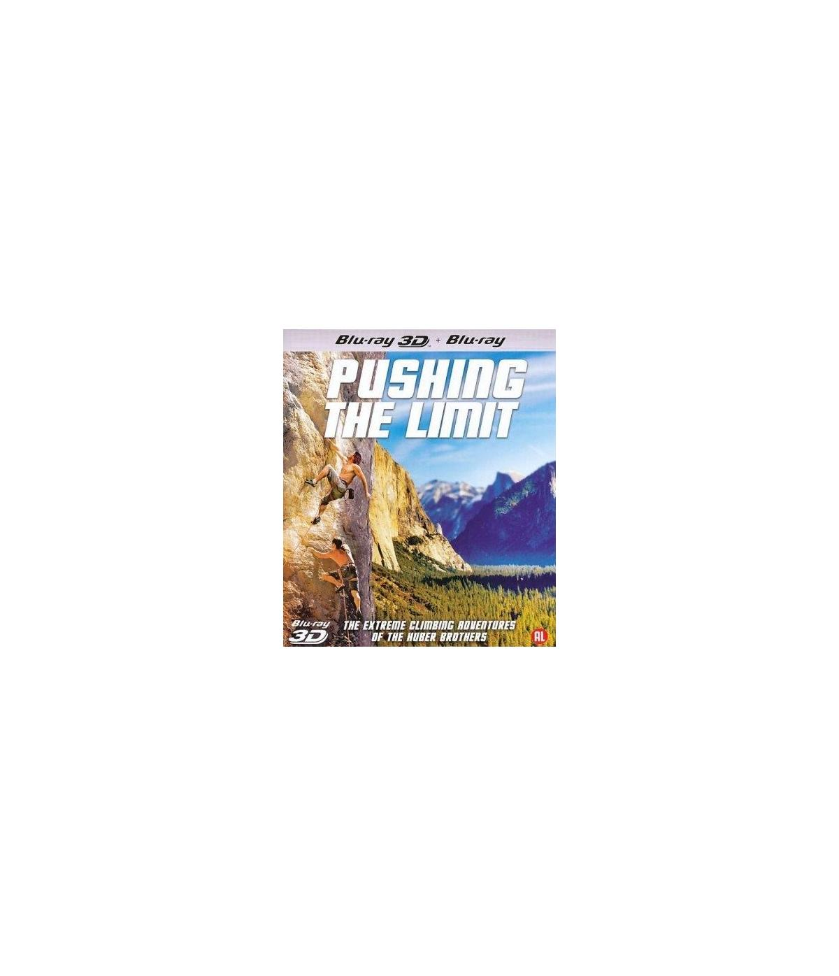 Filmposter: Klimmers op een berg, titel 'Pushing the Limit' met bergen achter.