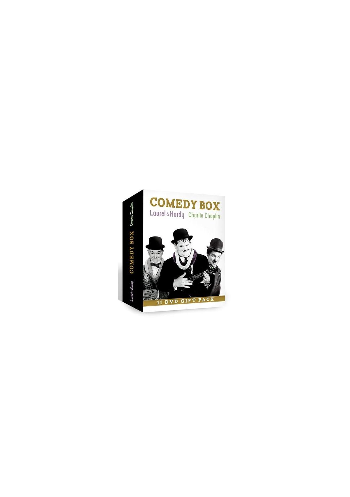 Coffret DVD. Laurel et Hardy et Charlie Chaplin sur la couverture. Image en noir et blanc.