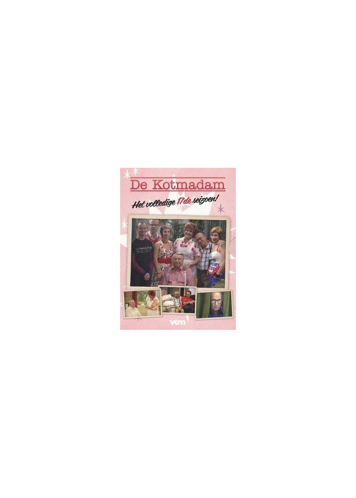 Omslag voor De Kotmadam: Een groep mensen met een roze achtergrond en een roze titel.