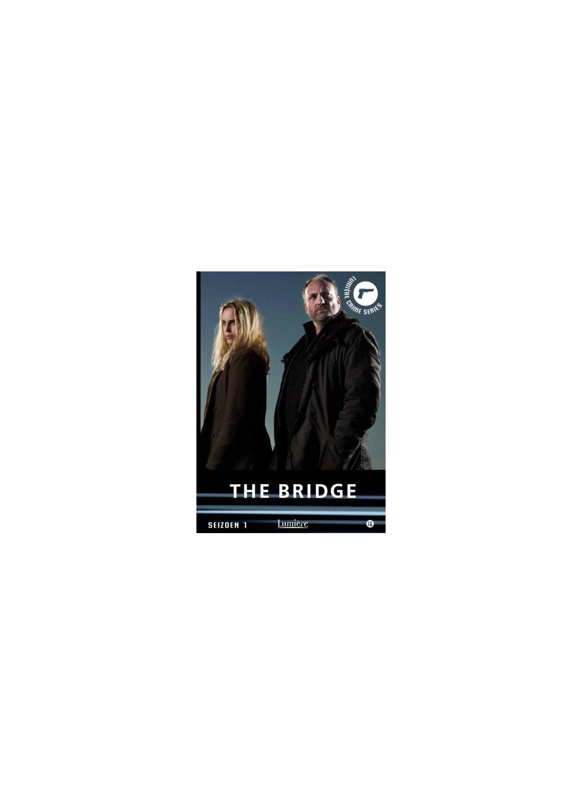 DVD-hoes met twee personen, titel: The Bridge, met een donkere achtergrond.