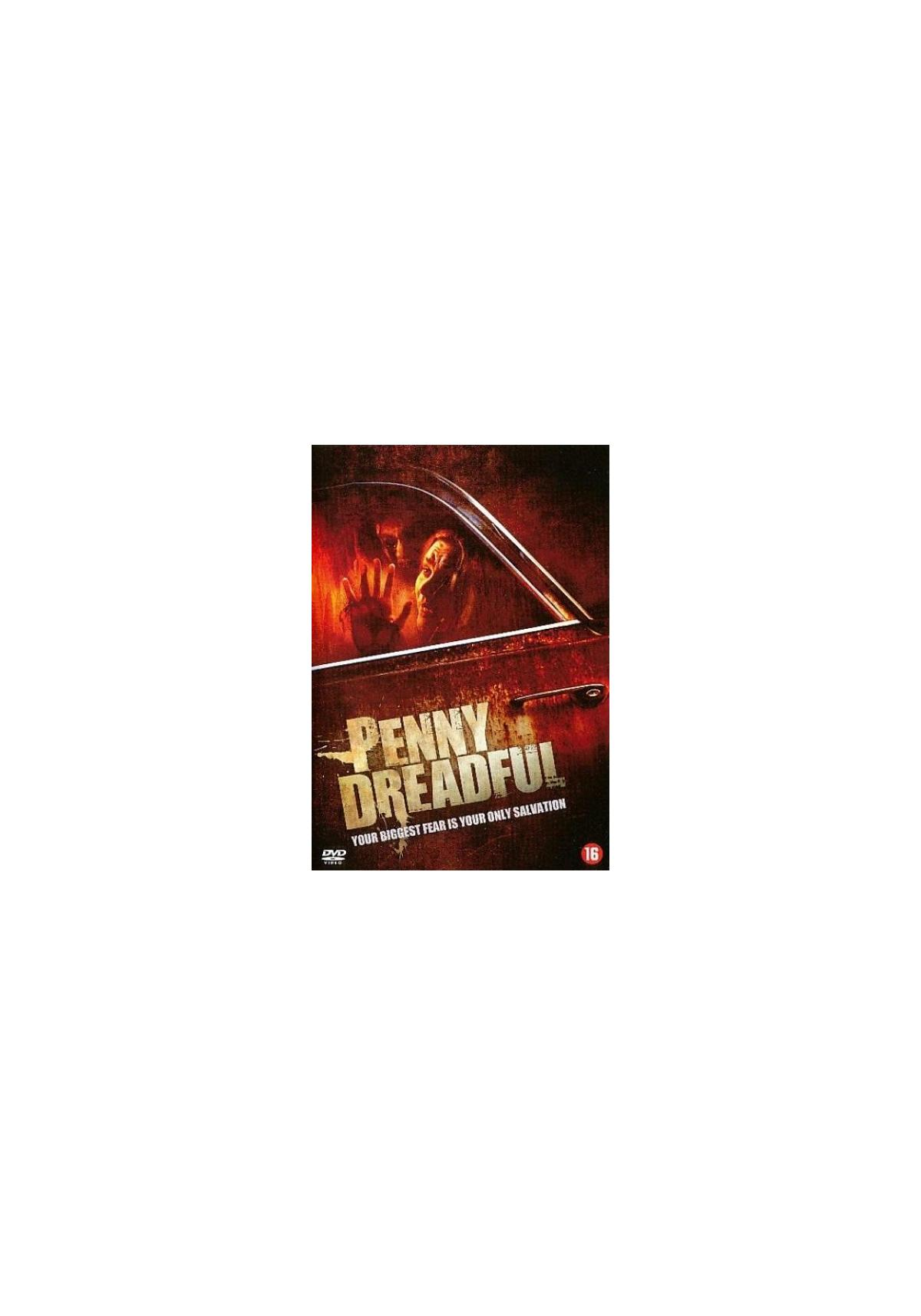 Filmposter: Scène in een auto. Titel: PENNY DREADFUL. Tekst in het rood.