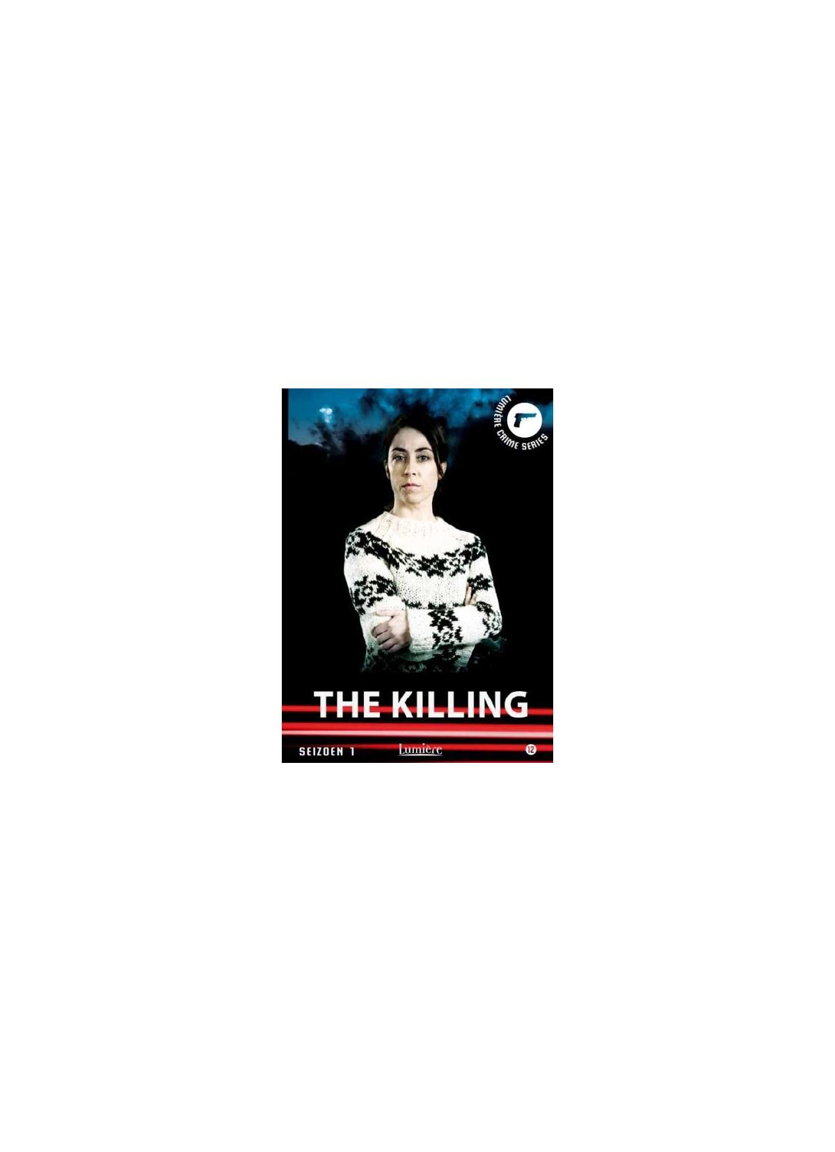 DVD-hoes van The Killing. Een vrouw met gekruiste armen staat op de hoes.