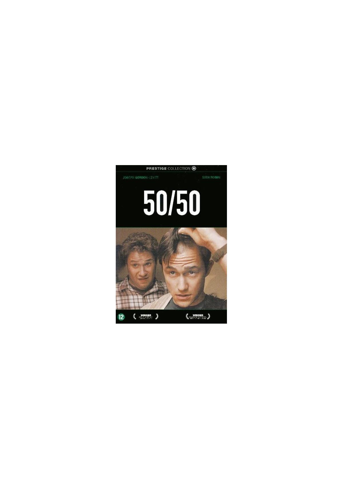 Filmposter. Twee mannen, titel: 50/50.