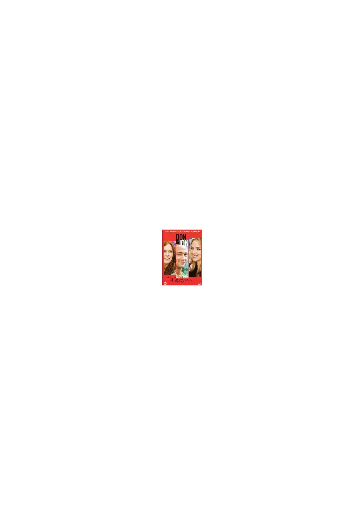 DVD-hoes van Don Jon. Een man met twee lachende vrouwen.