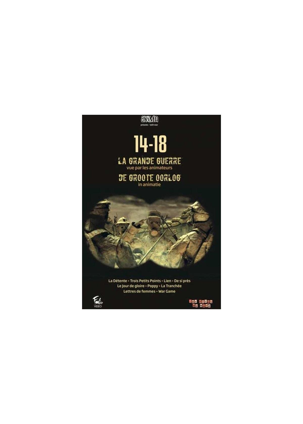 Filmposter: Soldaten in een loopgraaf. Titel: 14-18 LA GRANDE GUERRE. Tekst in het zwart.