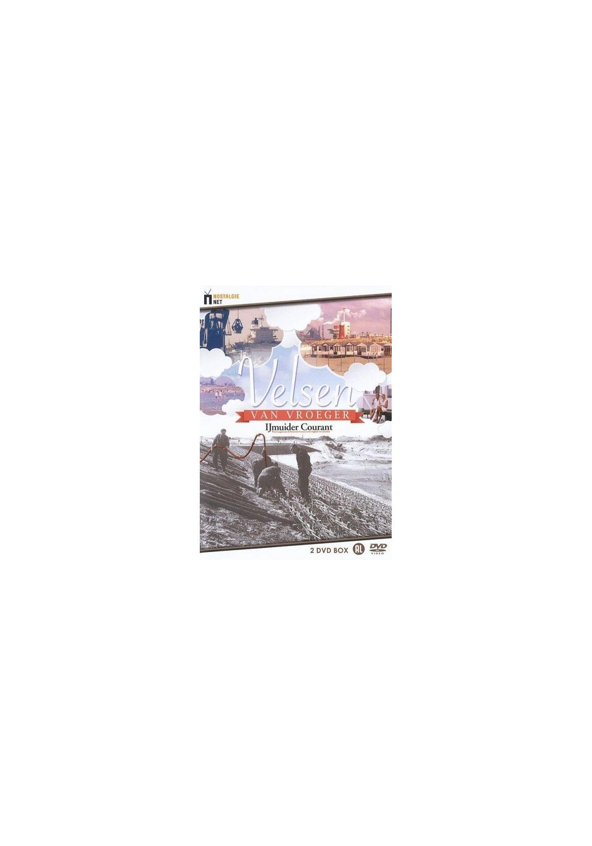 DVD-hoes van "Velsen van Vroeger". Toont oude foto's van een dorp. De titel is rood en wit.