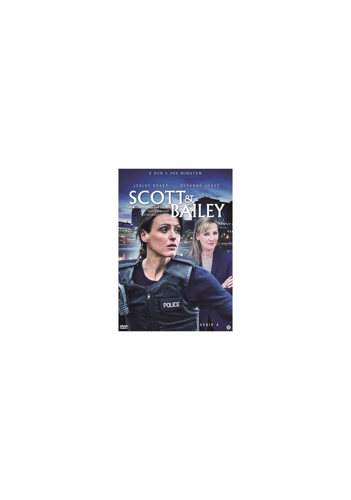 Couverture DVD 'Scott & Bailey'. Deux femmes devant une ligne d'horizon urbaine. Une en uniforme de police.