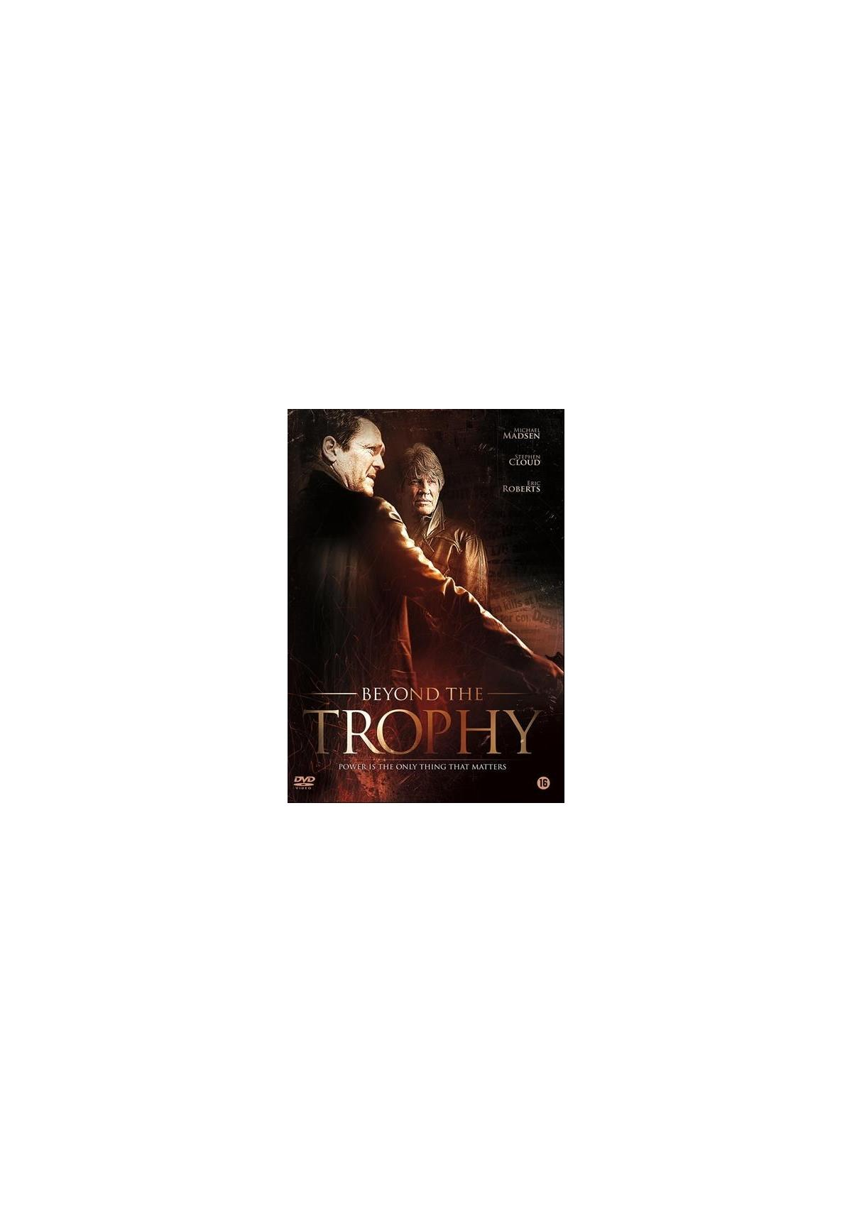 Filmposter 'Beyond the Trophy', twee mannen kijken weg, tekst beneden.