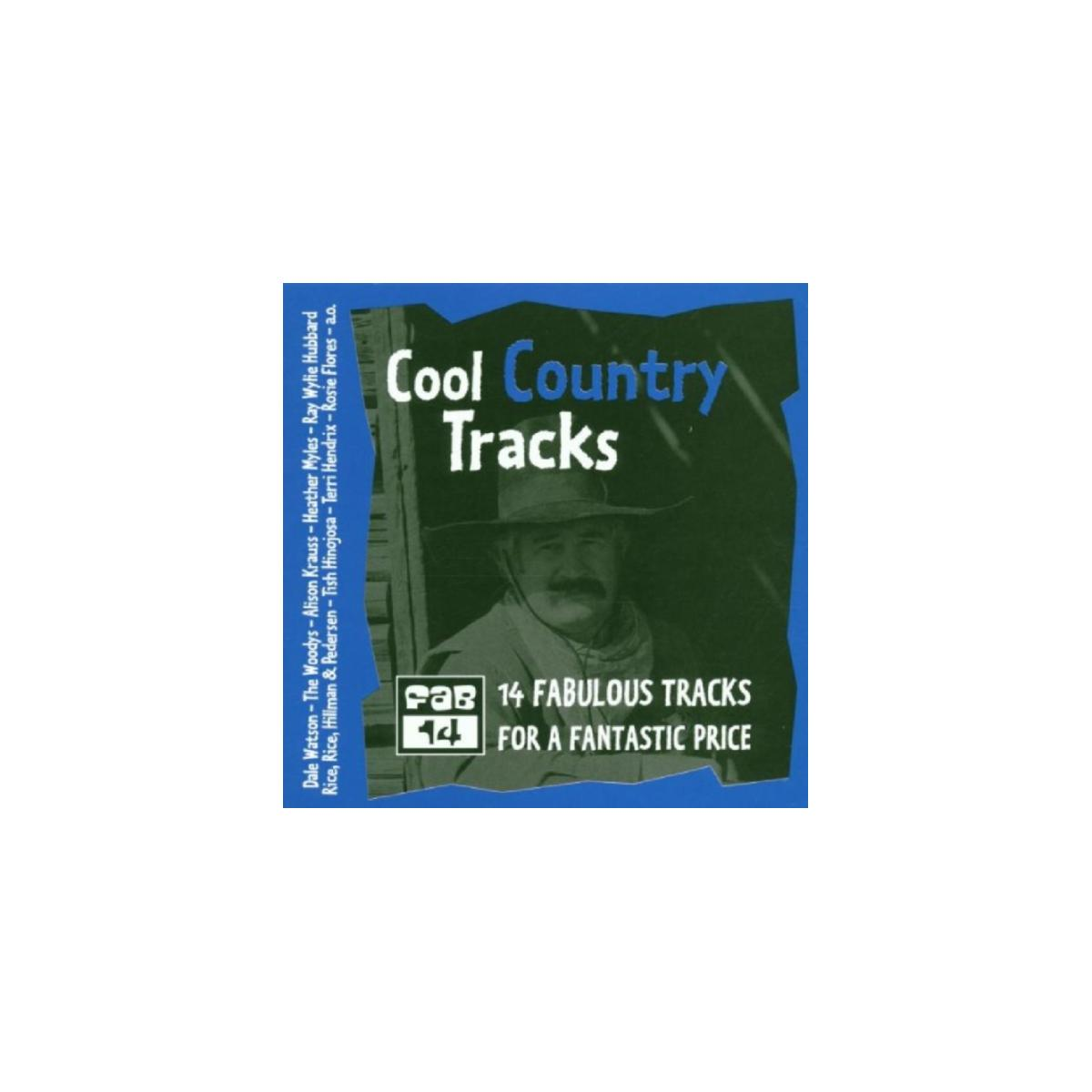 Pochette de CD : 'Cool Country Tracks' avec un homme portant un chapeau et '14 Fabulous Tracks'.