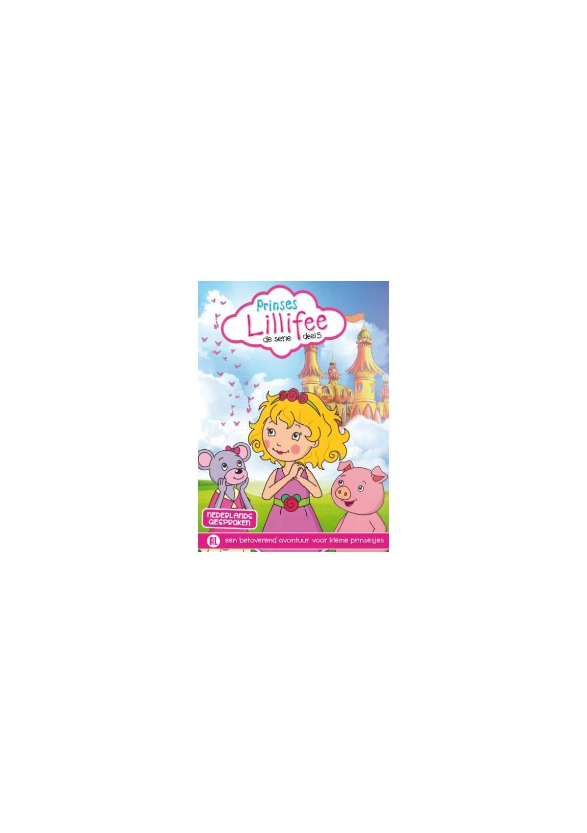 Couverture de DVD avec une fille de dessin animé, une souris et un cochon. Le titre est Prinses Lillifee.