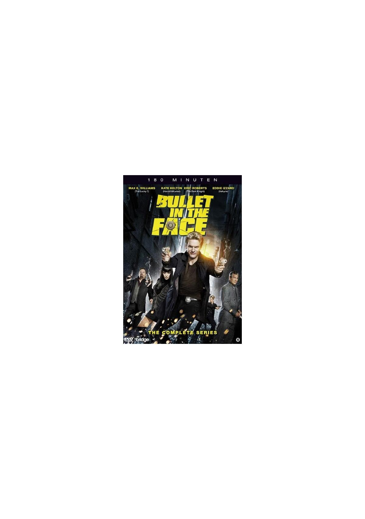 DVD-hoes met actie filmsterren, de titel is Bullet in the Face.