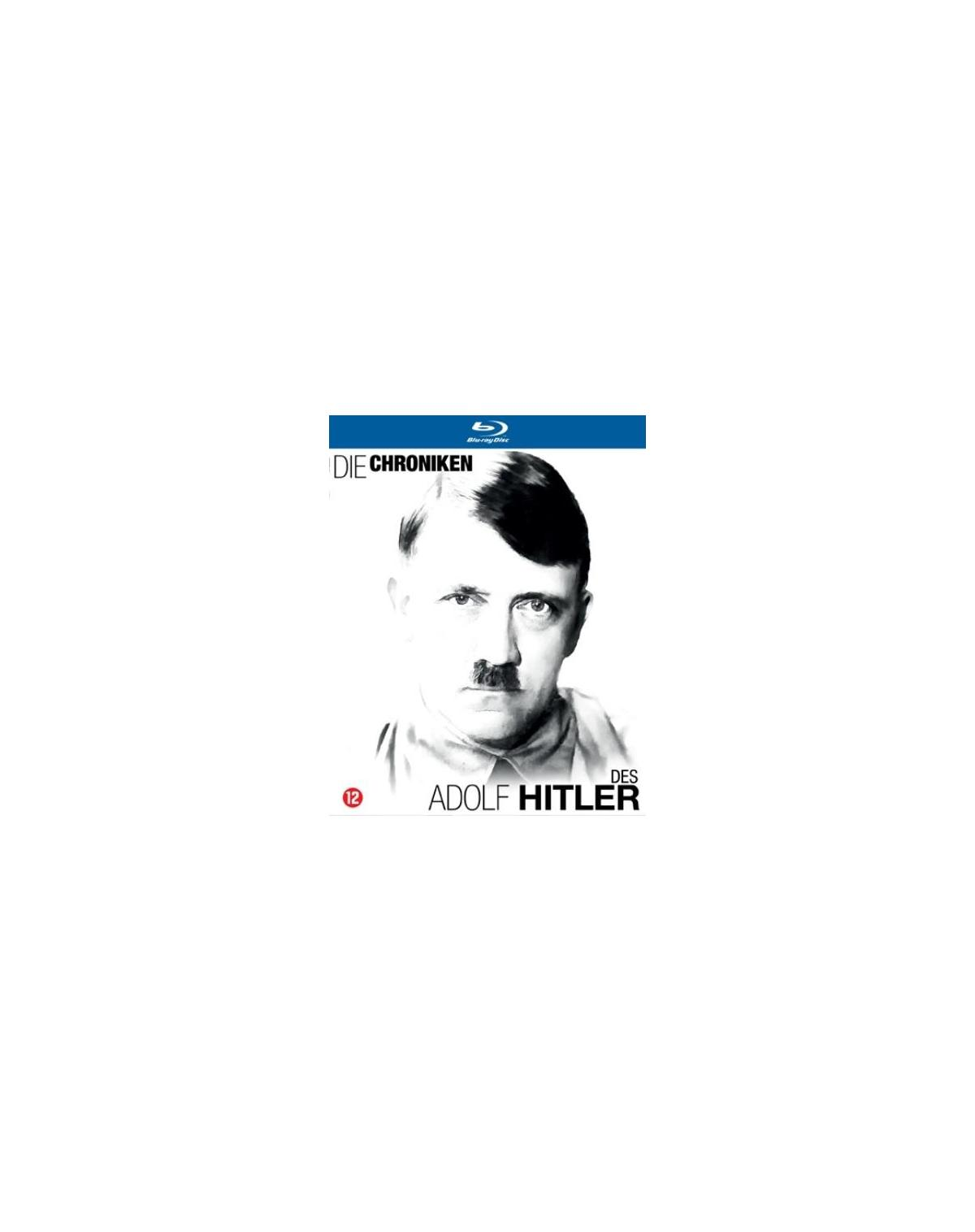 Couverture DVD. Portrait d'Hitler, cheveux noirs et moustache. Texte : 'Die Chroniken des Adolf Hitler'.